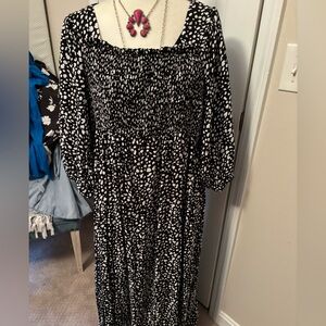 Umgee Black and White Polka Dot Smocked Maxi Dress